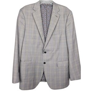 Q Clothier Custom Gray Plaid Two Button Blazer Sport Coat Blmers Luiciano 46